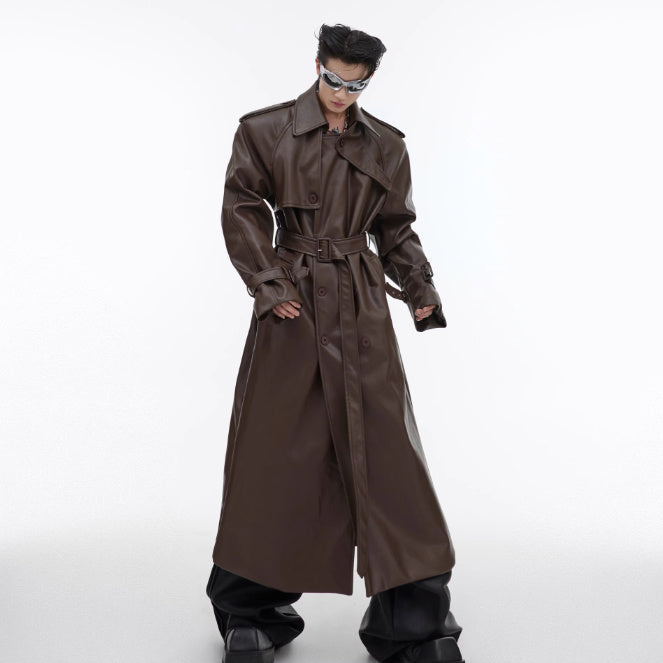 Trendy PU Leather Coat | Split Padded Shoulder Deconstructed Profile Jacket