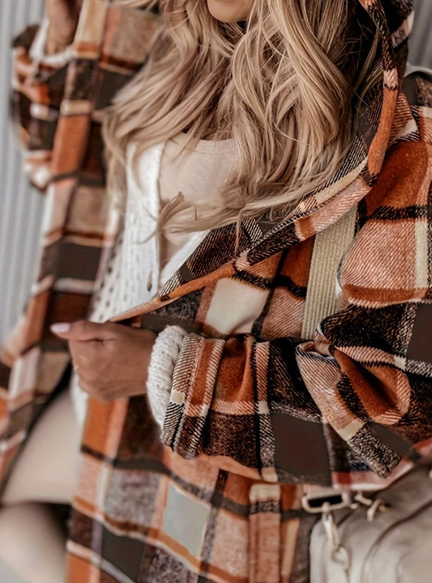 Plaid Hooded Jacket with Pocket Detail