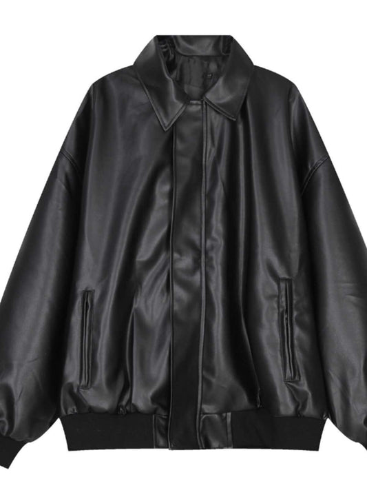Men's Loose Casual PU Leather Jacket | Short Zip-Up Lapel Biker Style