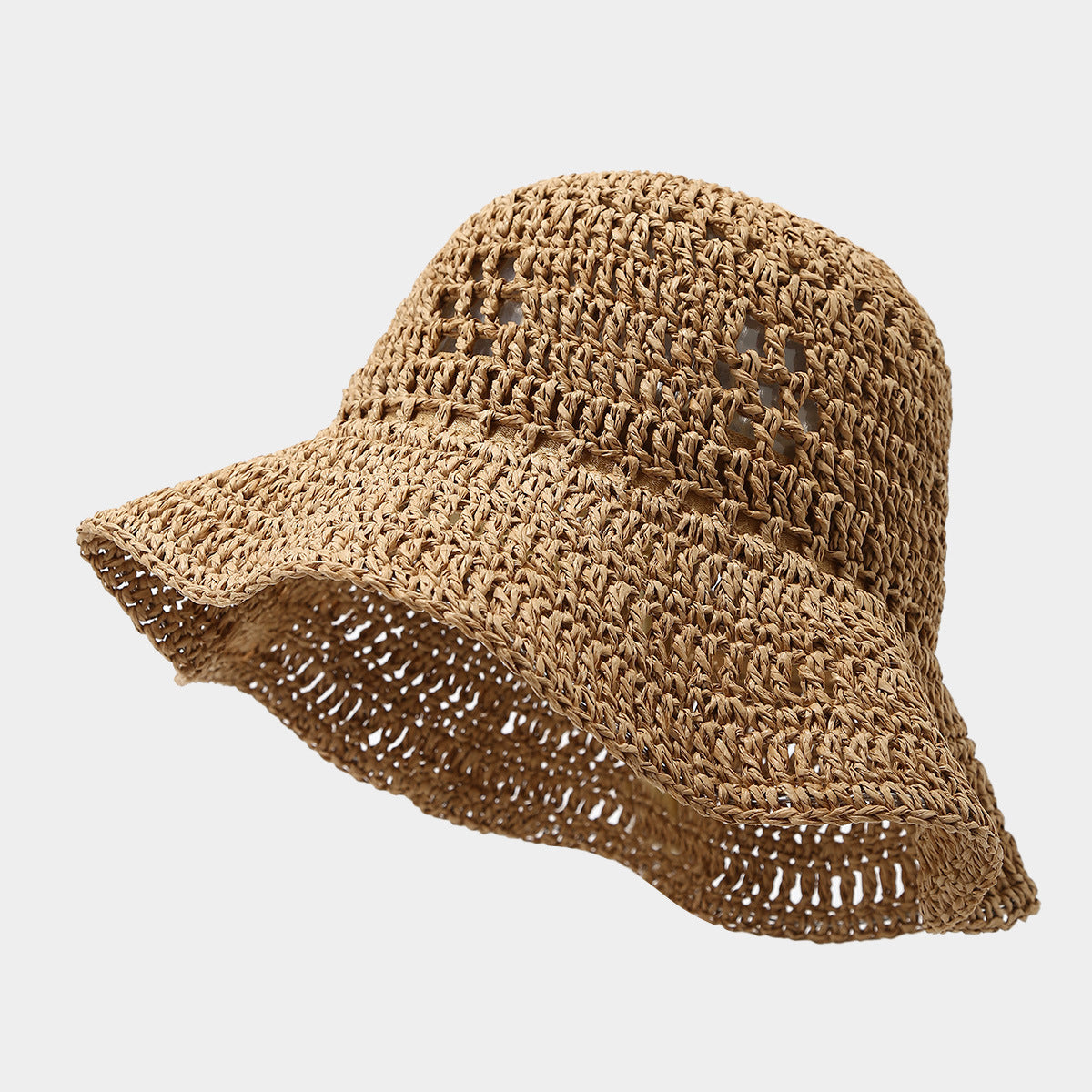 Breathable Crochet Straw Bucket Hat for Seaside Women