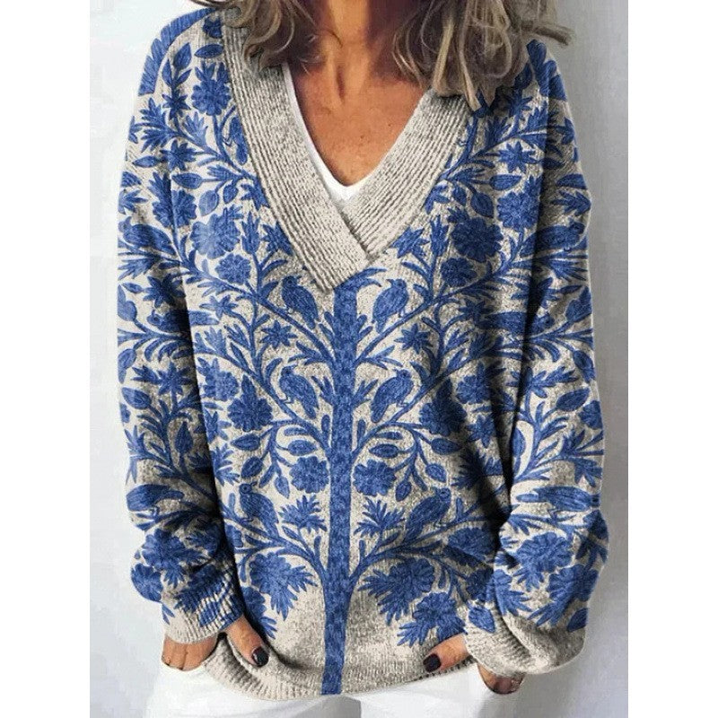 Women's 3D Digital Floral Print Long Sleeve Pullover
