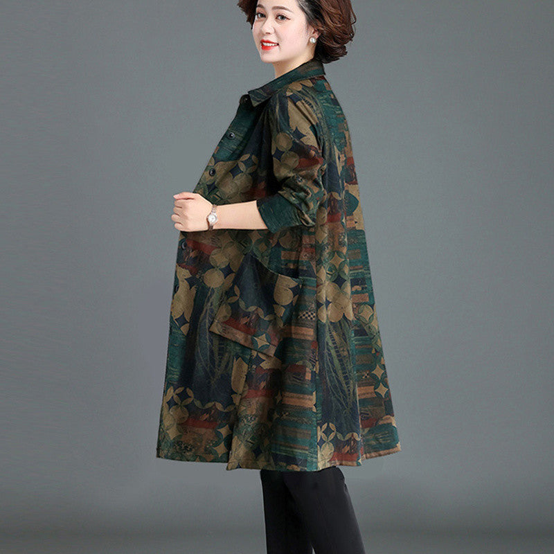 Plus Size Women's Floral Print Trench Coat