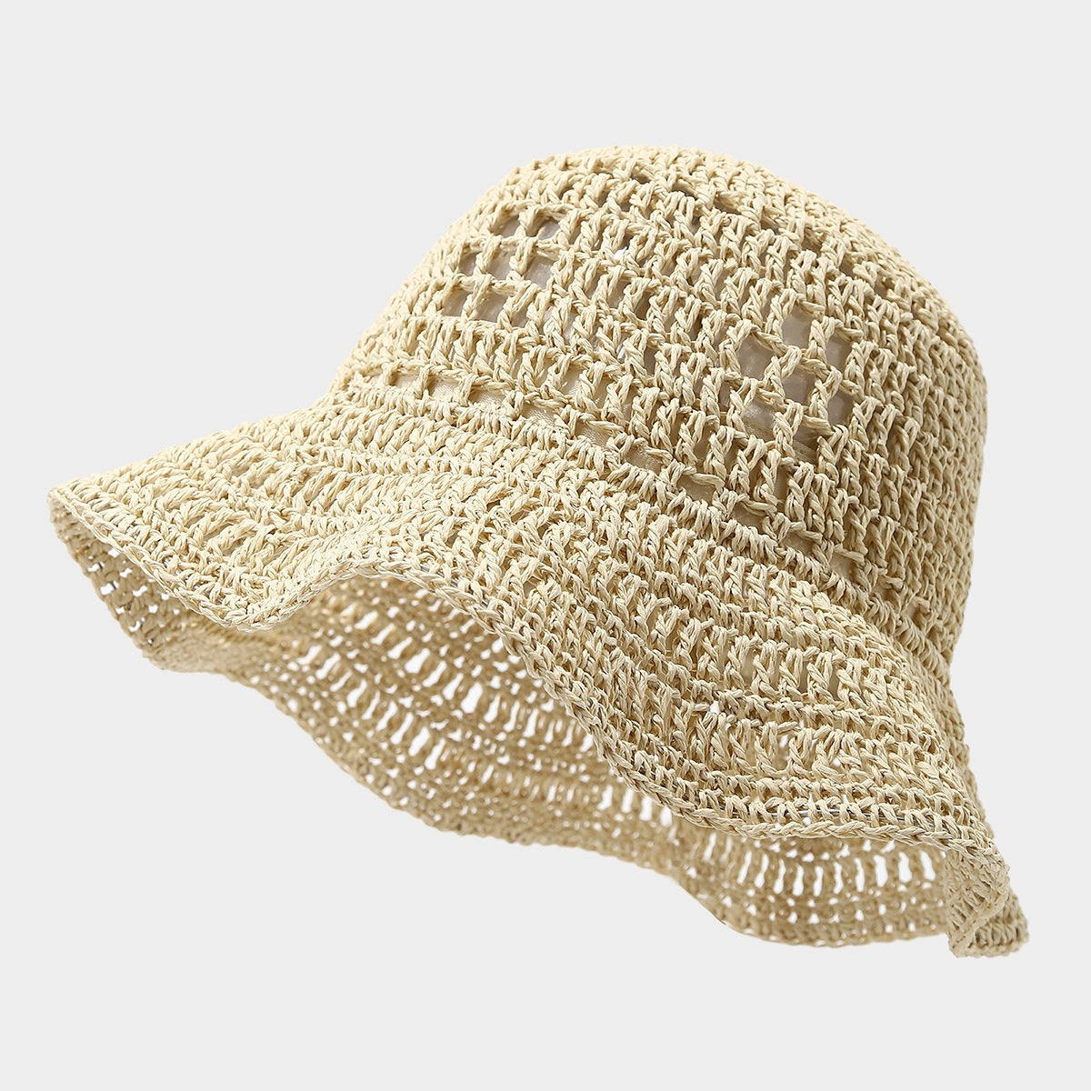 Breathable Crochet Straw Bucket Hat for Seaside Women