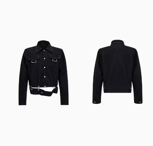 Men's Heavy Niche Grid Design Jacket | Casual Polo Collar Outerwear