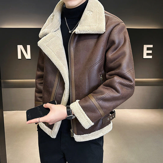 Men's Biker Jacket | Fur-Integrated, Fleece-Lined Thickened Leather Coat