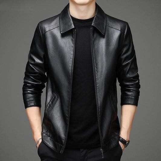 Fleece-Lined Soft Leather Jacket | Casual Comfort Zip-Up