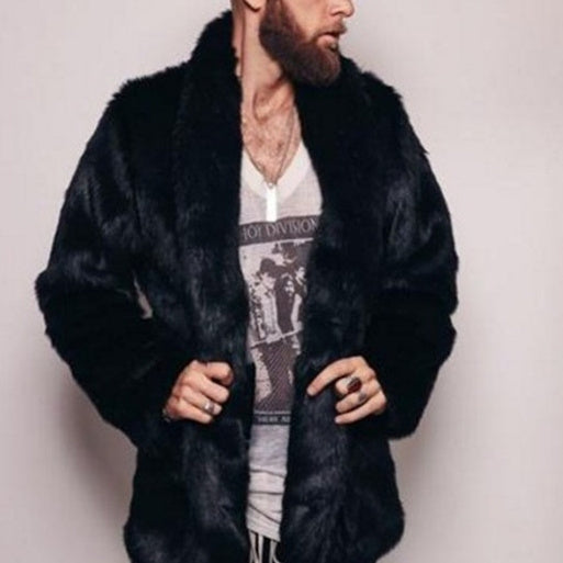 Luxury Style Men's Faux Fur Overcoat | Mid-Length Mink-Like Lapel Jacket
