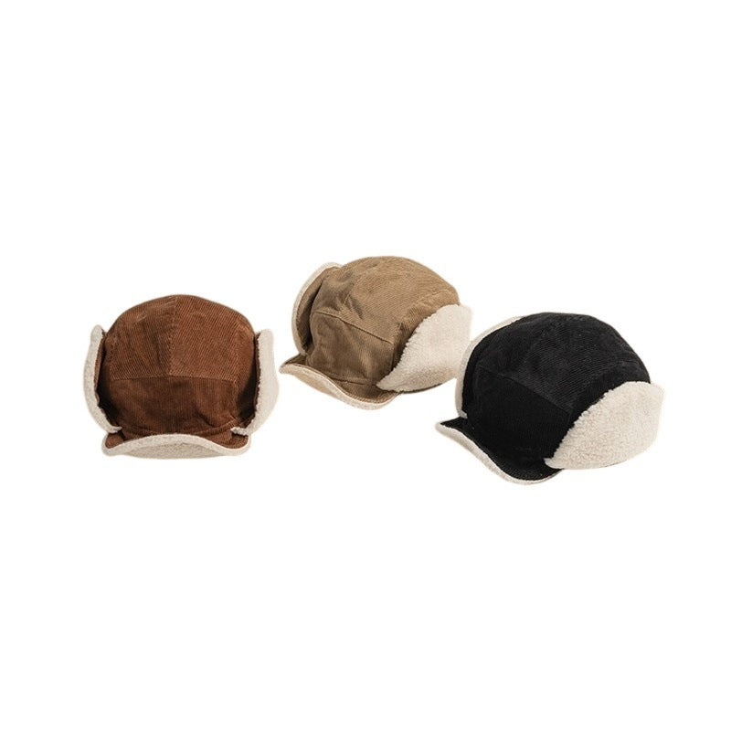 Japanese Retro Corduroy Warm Ear Protection Ushanka Hat