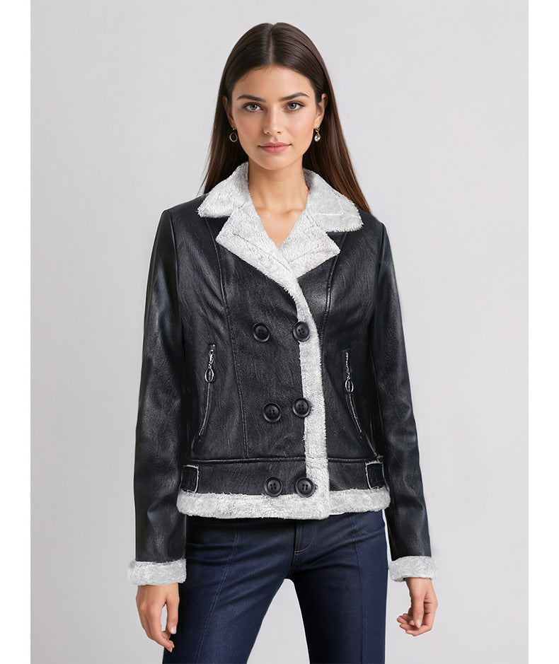 Women's Fleece Lined Faux Leather Coat