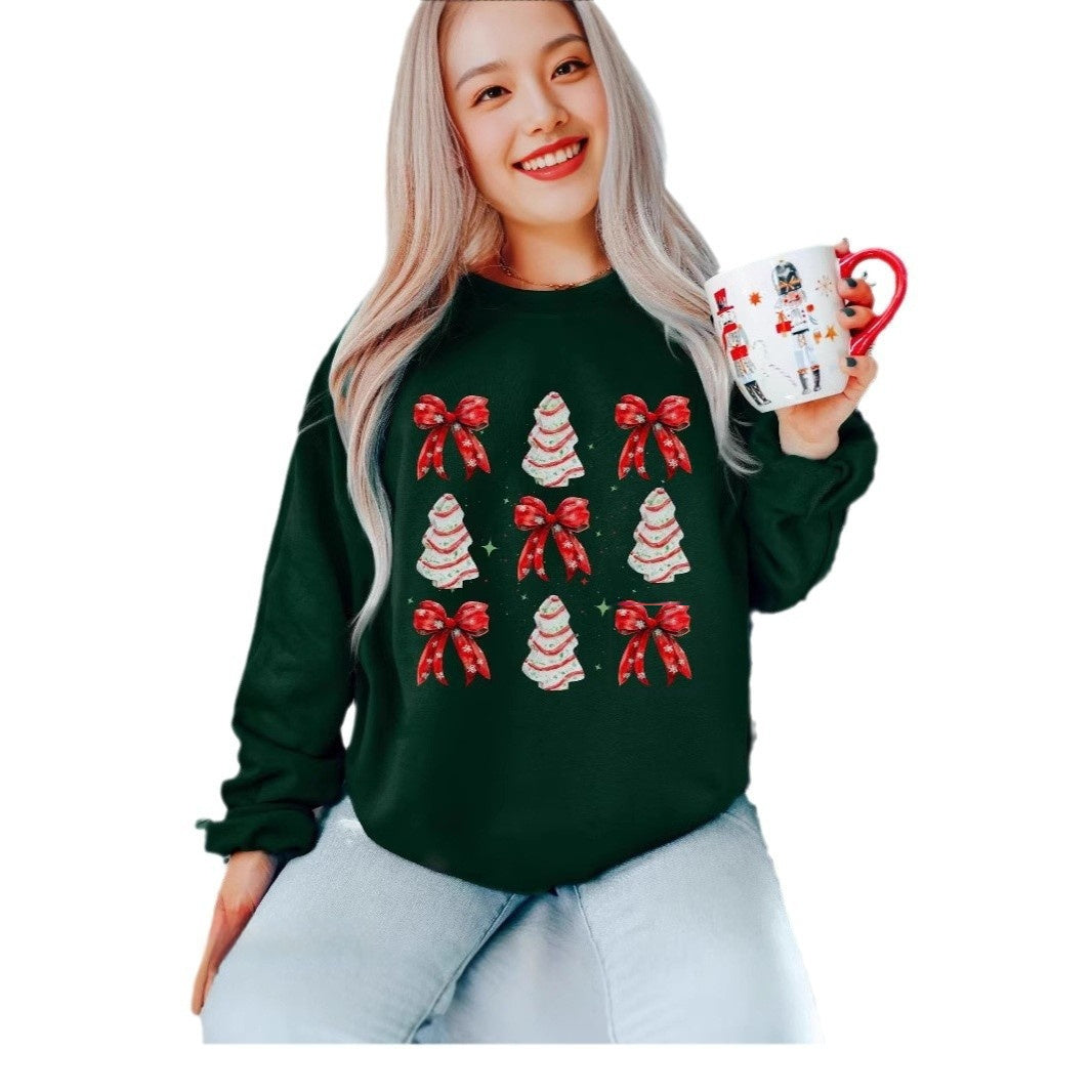 Women's Printed Round Neck Long Sleeve Loose Pullover Sweater