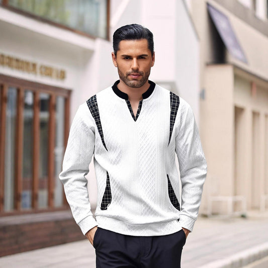 Men's Contrast Color Pullover Sweater | Casual Knit Jumper Top