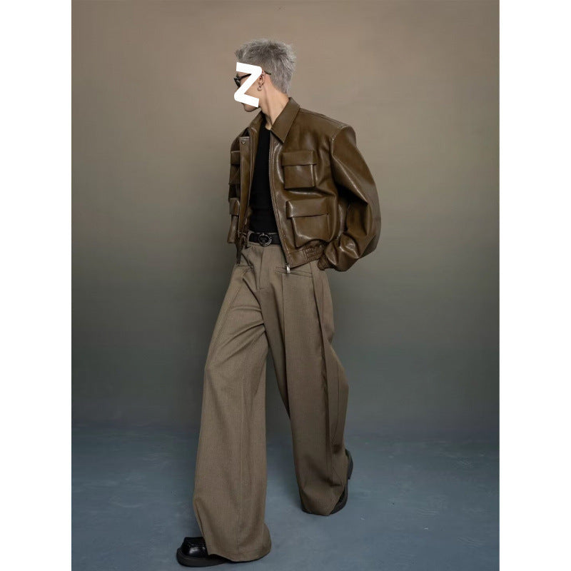 Korean Fashion Leisure Leather Jacket | Modern Cutting Design Outerwear