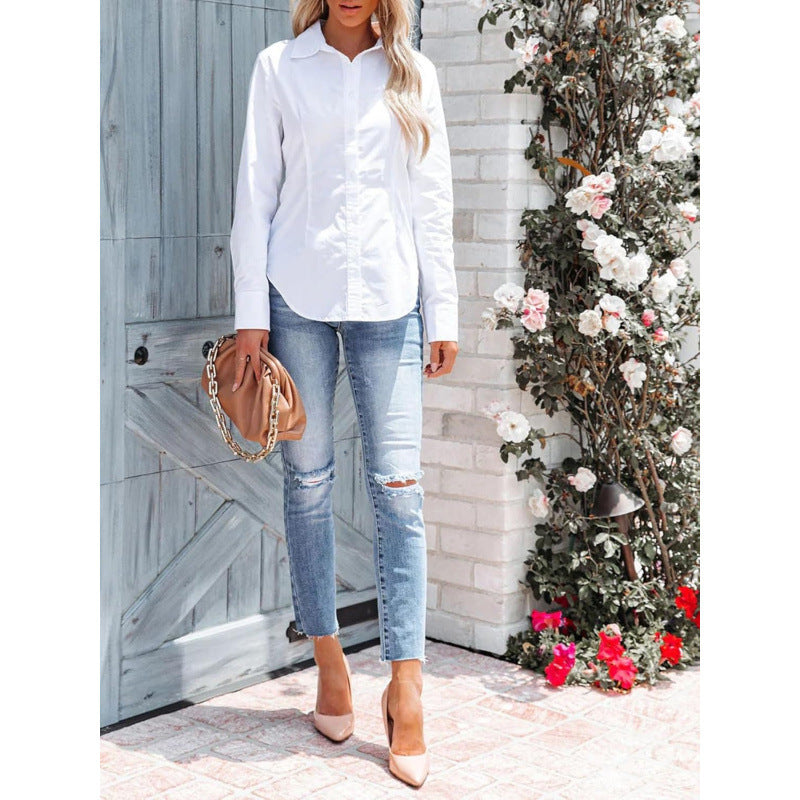 Pure Color Office Temperament Shirt Top