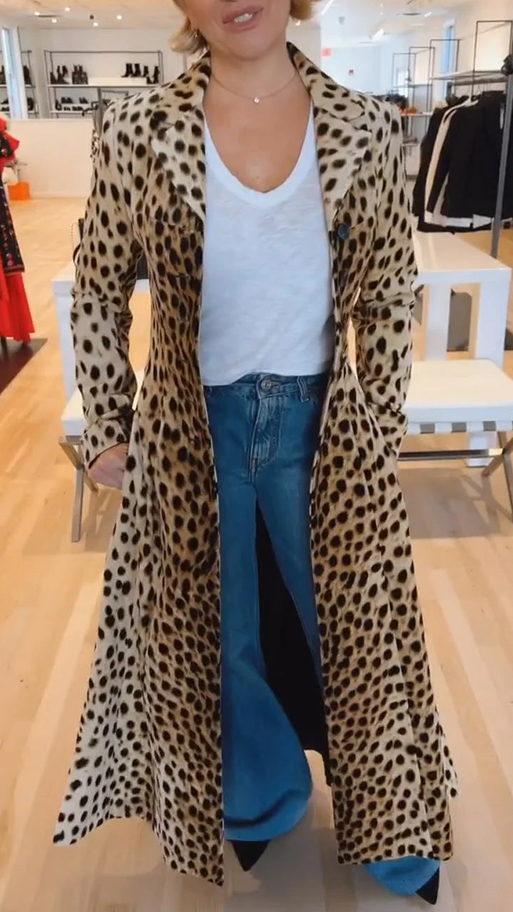Women's Leopard Print Lapel Trench Coat