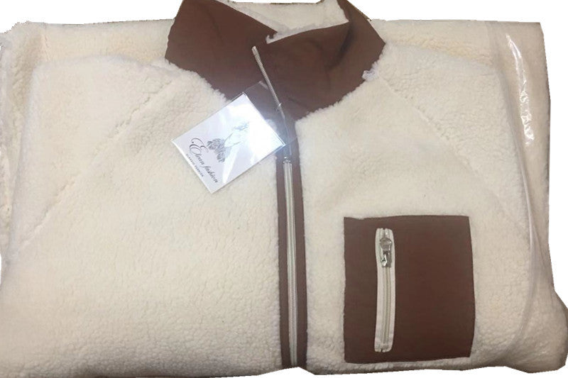 Two-Sided Zipper Color Matching Lambswool Jacket