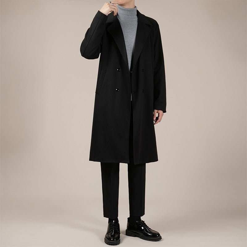Stylish Korean Wool Coat for Men | Autumn/Winter Mid-Length Lapel Trench