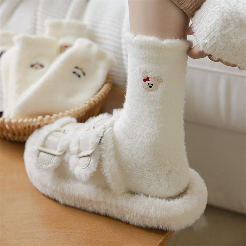 Women's Plush Fleece-Lined Thick Cartoon Mid-Calf Socks