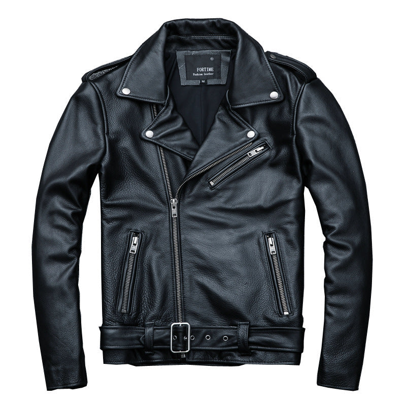 Men's Pure Cowhide Biker's Leather Jacket | Genuine Motorcycle Rider Coat