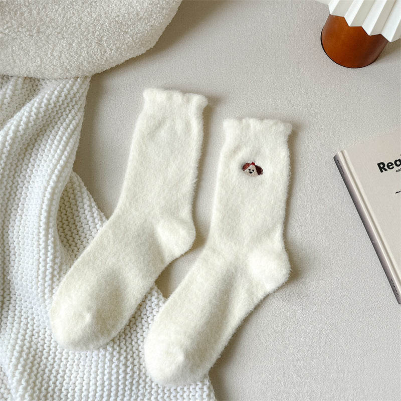 Women's Plush Fleece-Lined Thick Cartoon Mid-Calf Socks