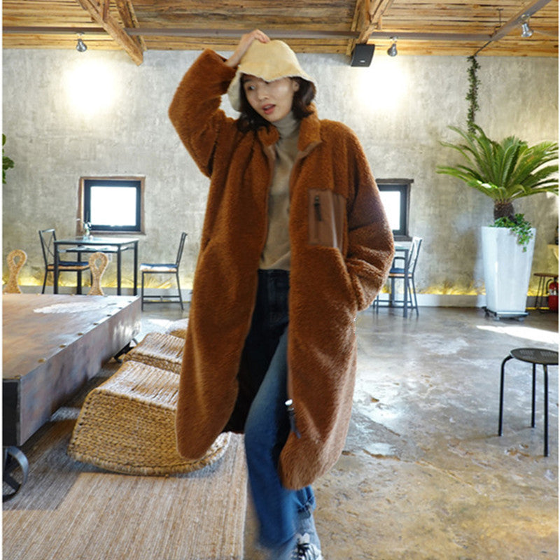 Two-Sided Zipper Color Matching Lambswool Jacket