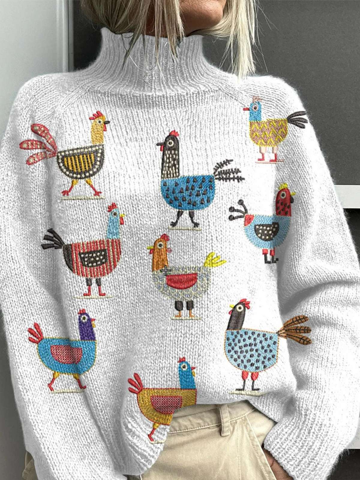 Fashion High Collar Wool Blend Winter Sweater