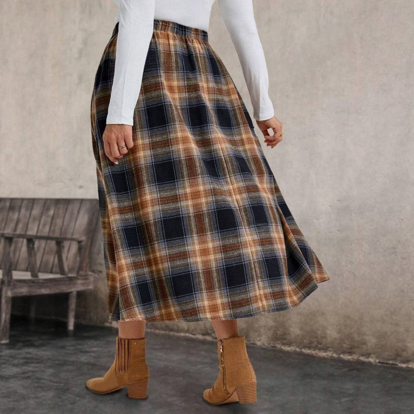 European/American Women's Flannel Plaid Skirt