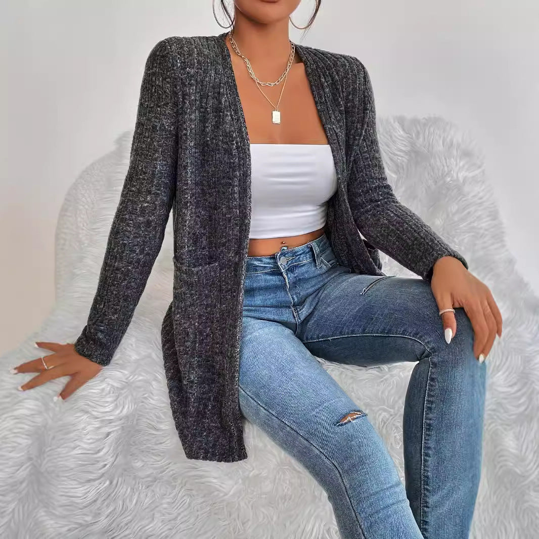 Long Sleeve Knit Sweater Coat with Pockets