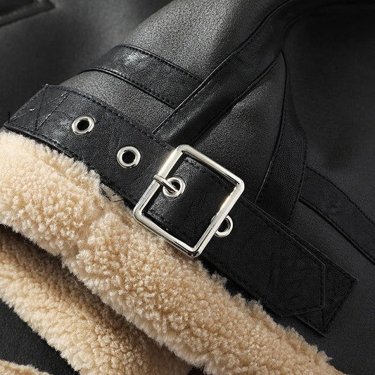 Premium Thickened Sheepskin Leather Jacket | Warm Fleece-Lined Short Winter Coat