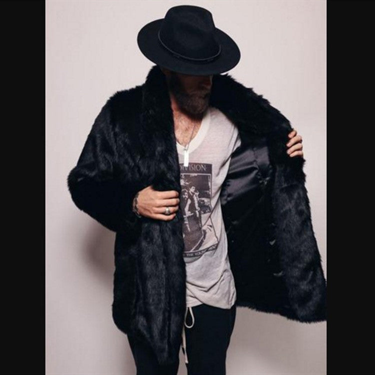 Luxury Style Men's Faux Fur Overcoat | Mid-Length Mink-Like Lapel Jacket