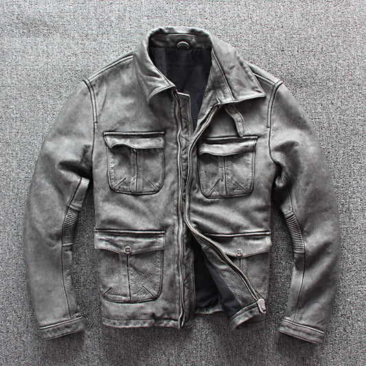 Men's Leather Coat | Business Shirt Style with Motorcycle Clothing Fit