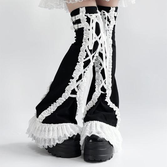 Versatile Lace Trim Over-the-Calf Slimming Socks