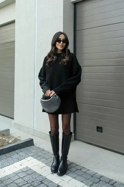 Elegant Women's Knitted Skirt Suit Set | O-Neck Pullover & High-Waist Short Skirt