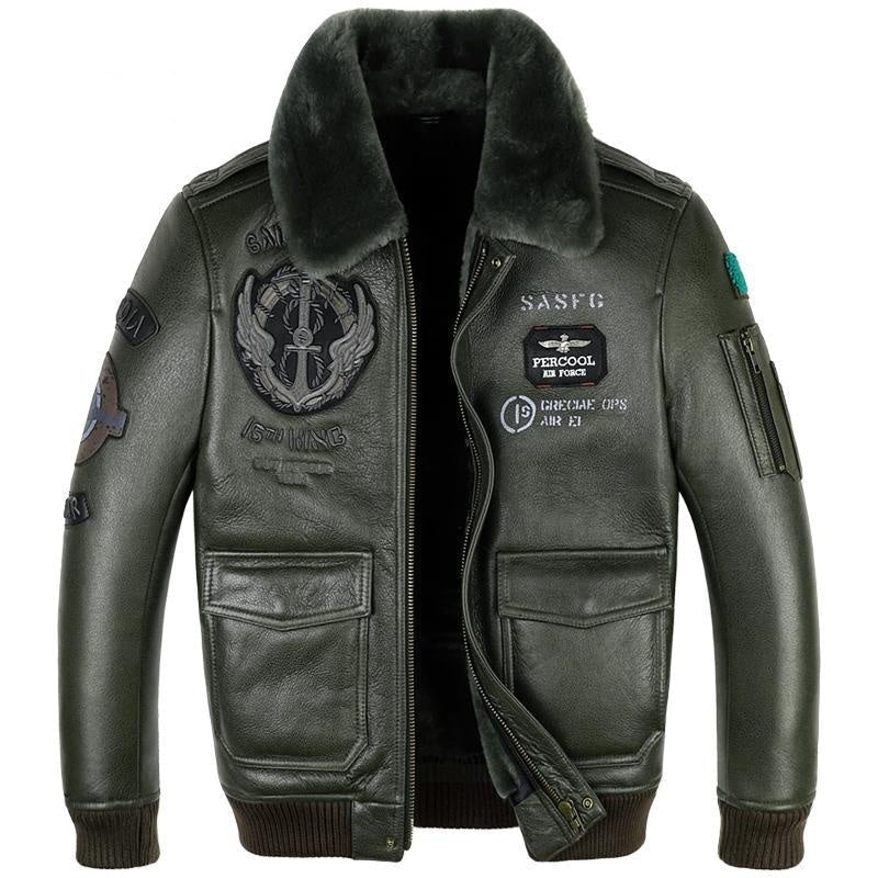 Men's Classic Leather Flight Suit Jacket | Aviator Bomber Style Outerwear