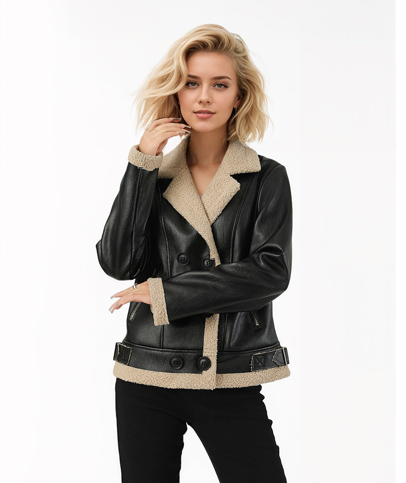 Women's Fleece Lined Faux Leather Coat
