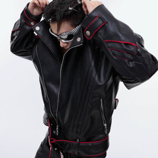 Niche Design Short Leather Jacket | Deconstruction & Pleated Detail Top