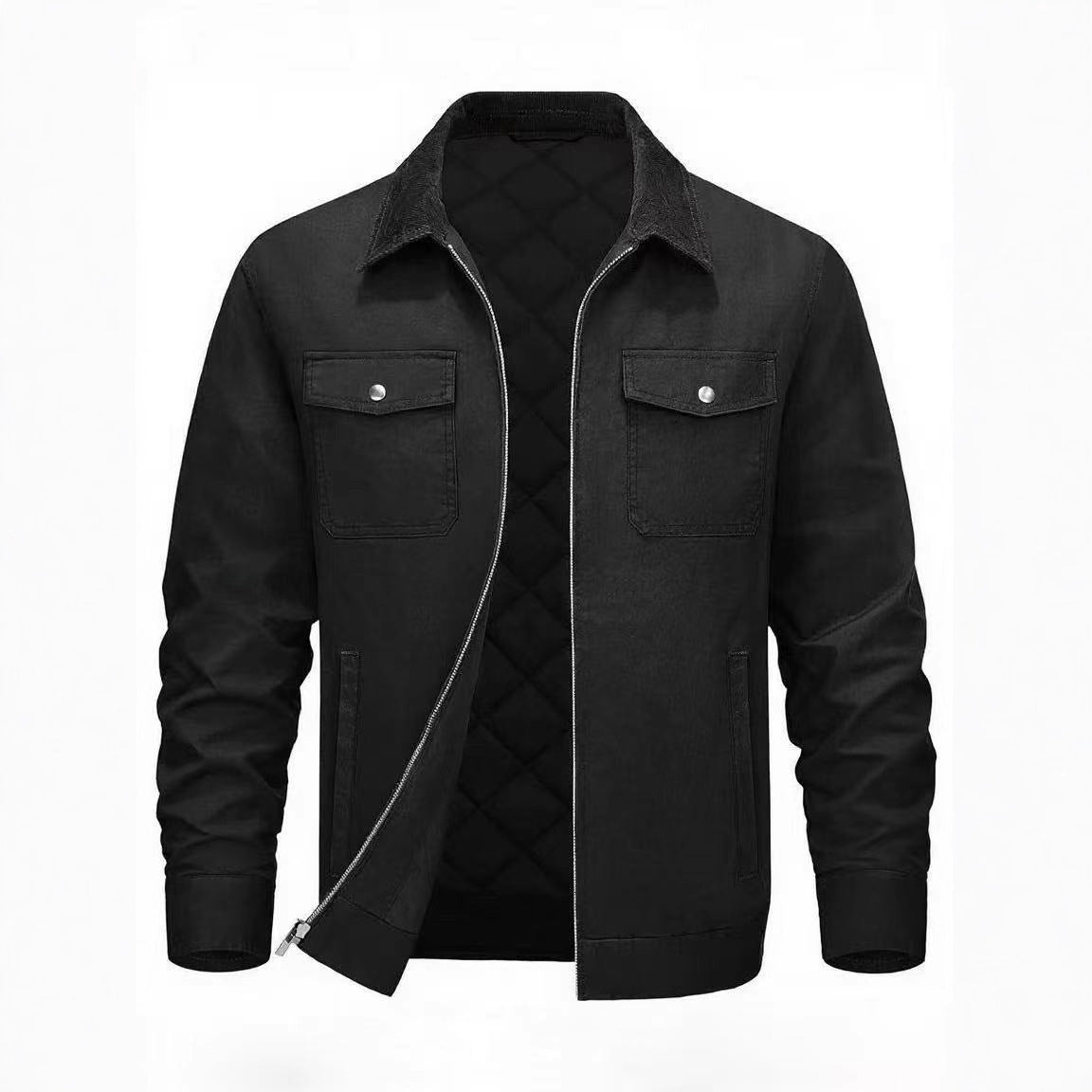 Men's Casual Cotton Padded Coat | Loose Fit, Solid Color, Polo Collar Warm Jacket