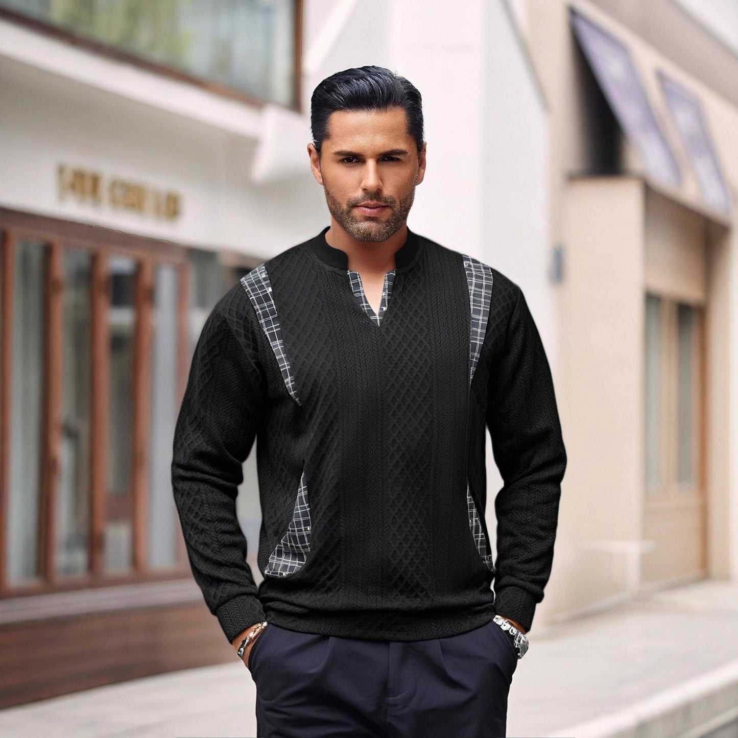 Men's Contrast Color Pullover Sweater | Casual Knit Jumper Top