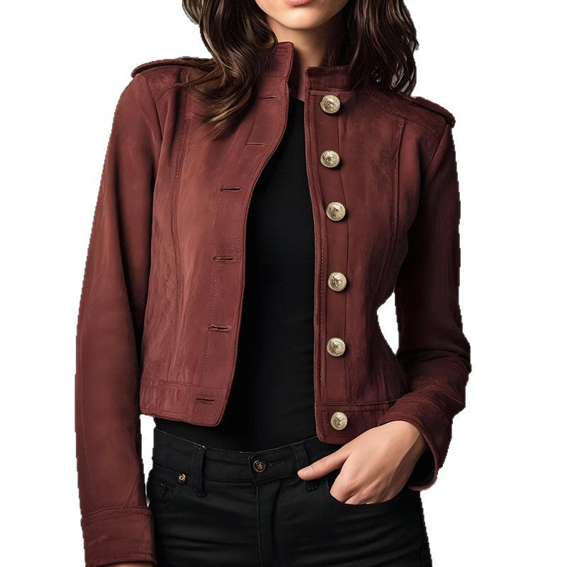 Fashion Long Sleeve Short Suede Coat
