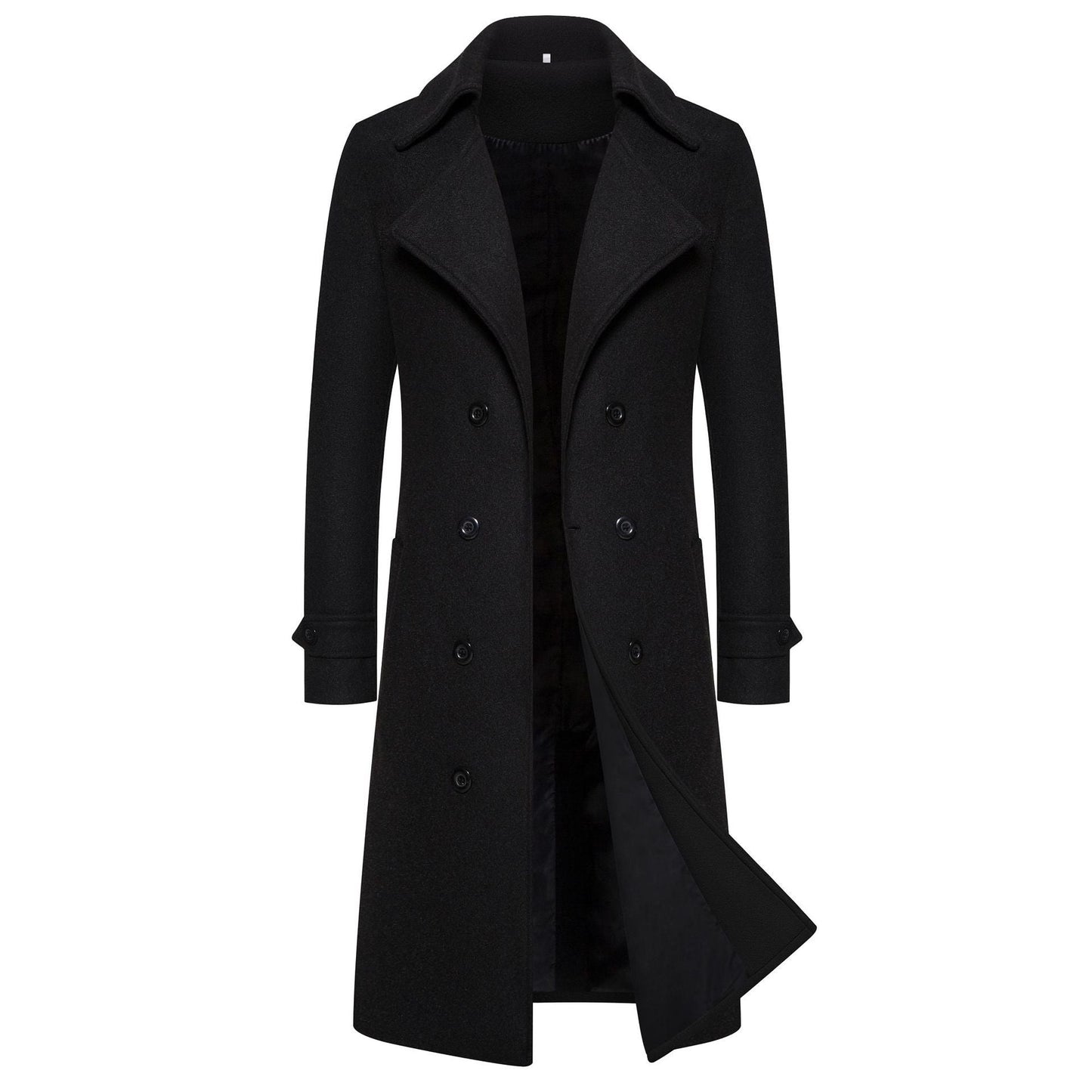 Men's Long Double-Breasted Woolen Trench Coat | Warm Autumn/Winter Overcoat
