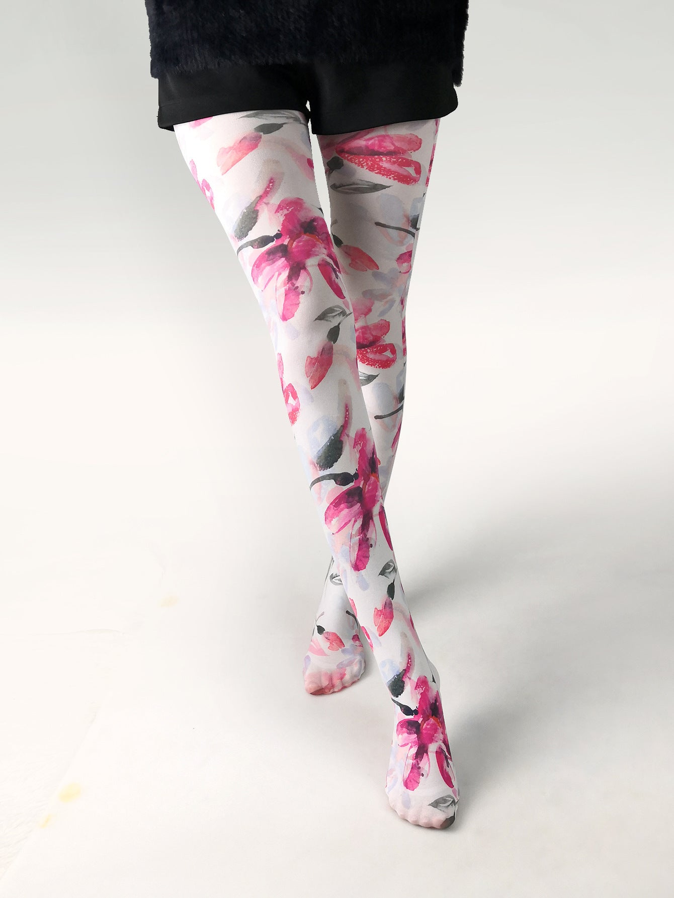 Women's Japanese Color Rose Printed Pantyhose