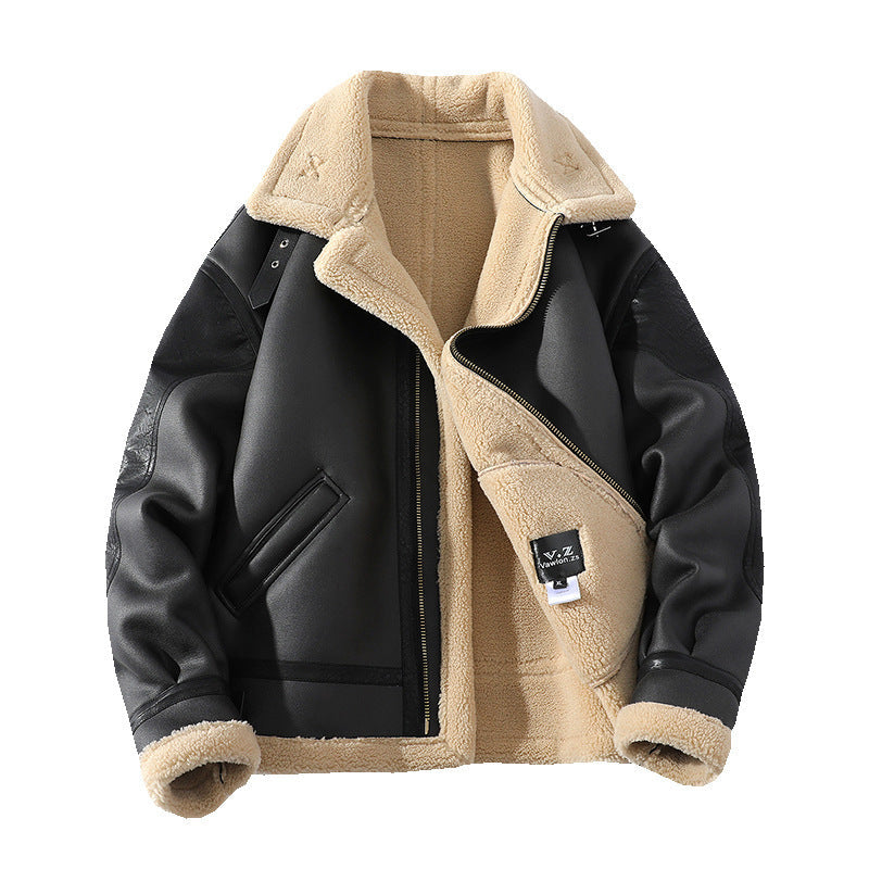 Premium Thickened Sheepskin Leather Jacket | Warm Fleece-Lined Short Winter Coat