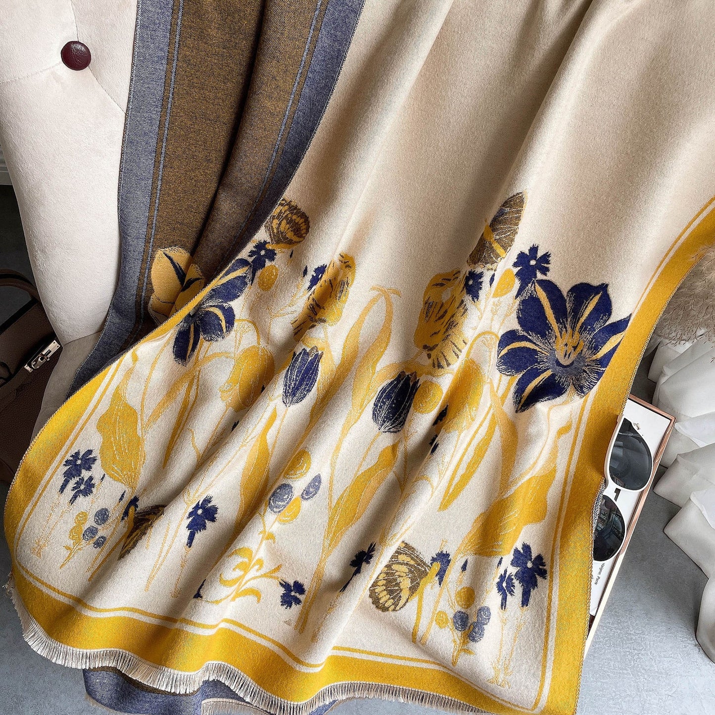 Winter Warm Cashmere Feel Floral Shawl & Wrap