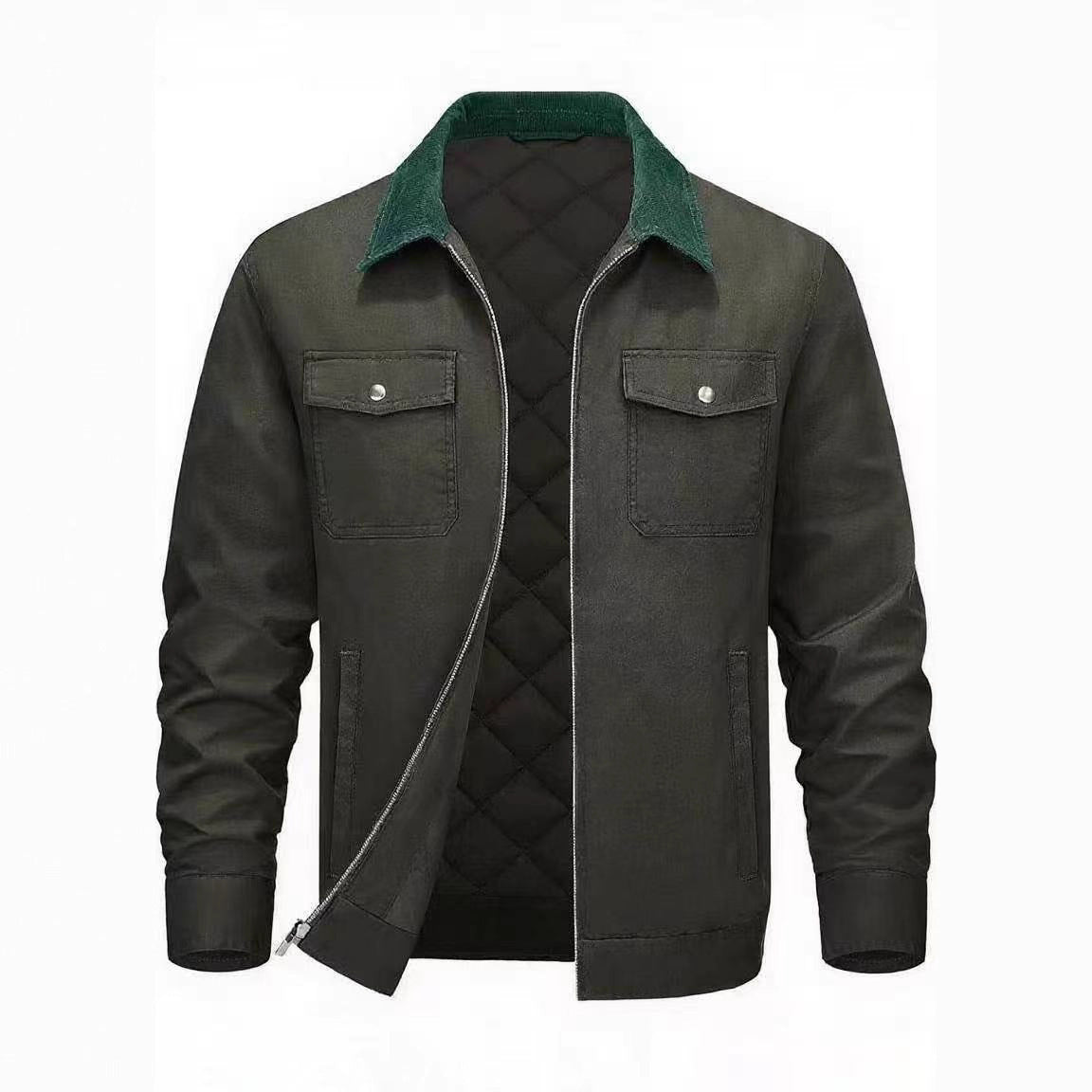 Men's Casual Cotton Padded Coat | Loose Fit, Solid Color, Polo Collar Warm Jacket