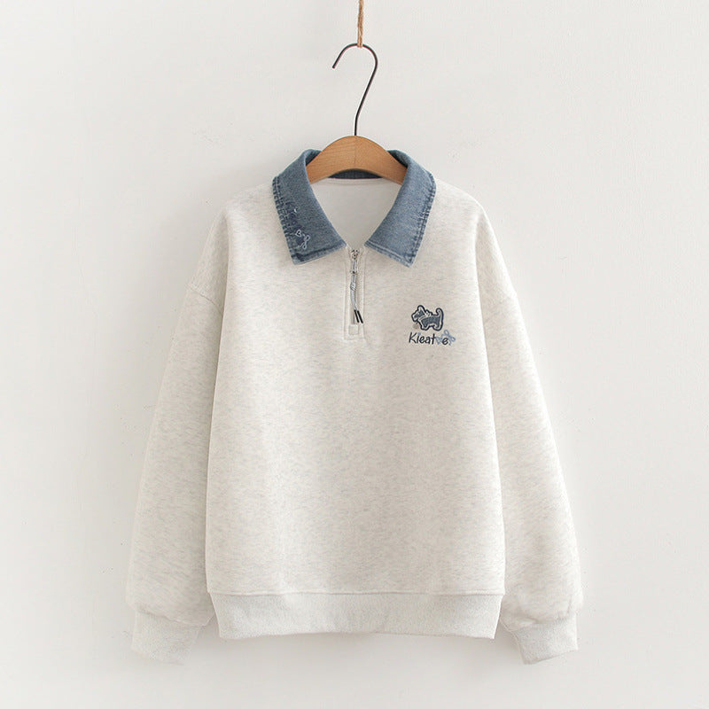 Trendy Polo Collar Stitching Pullover Sweater