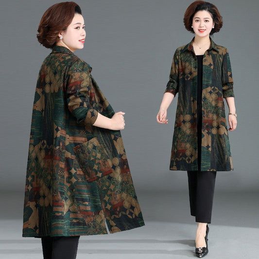 Plus Size Women's Floral Print Trench Coat