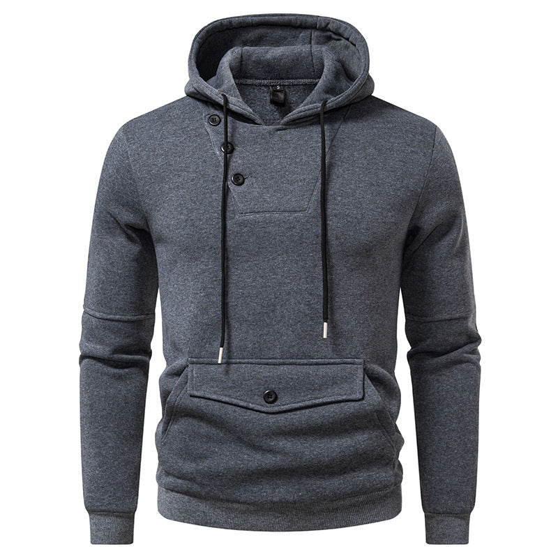 Casual Hooded Sweatshirt | Diagonal Buckle Placket Design with Large Pockets
