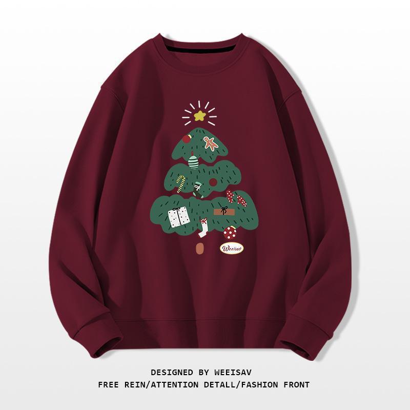 Casual Holiday Christmas Tree Round-Neck Sweatshirt