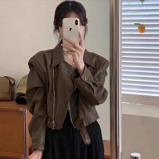 Vintage Style Long Sleeve Faux Leather Jacket