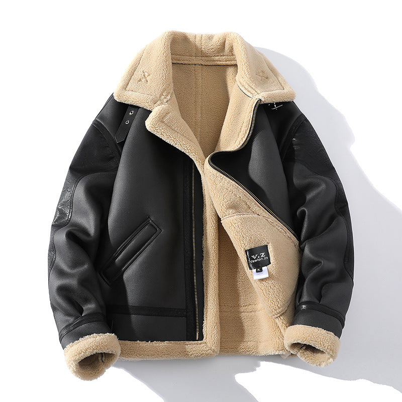 Premium Thickened Sheepskin Leather Jacket | Warm Fleece-Lined Short Winter Coat