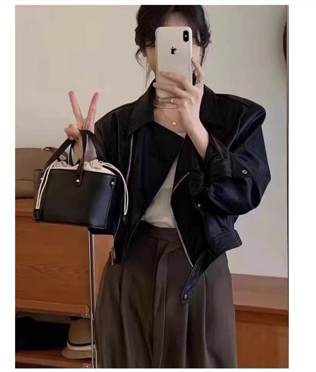 Vintage Style Long Sleeve Faux Leather Jacket